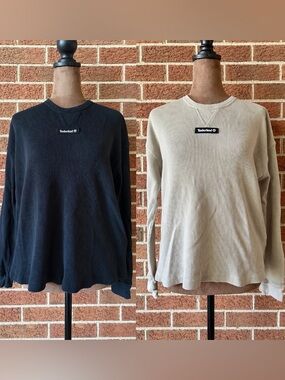 Timberland 2 Pc Women’s Waffle Knit Long Sleeve Black Beige Size S/M
